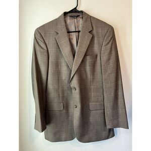 Jos A Bank Gray Silk Wool Blend Blazer 2 Button Windowpane Check‎ Size 42L